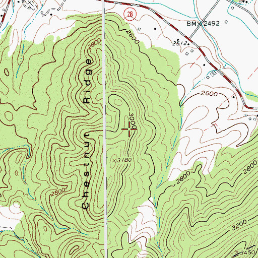 Topographic Map of Chestnut Ridge, WV