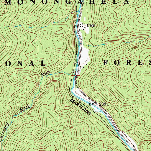 Topographic Map of Chimney Rock Run, WV