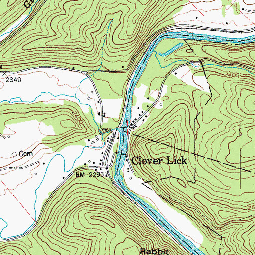 Topographic Map of Clover Creek, WV