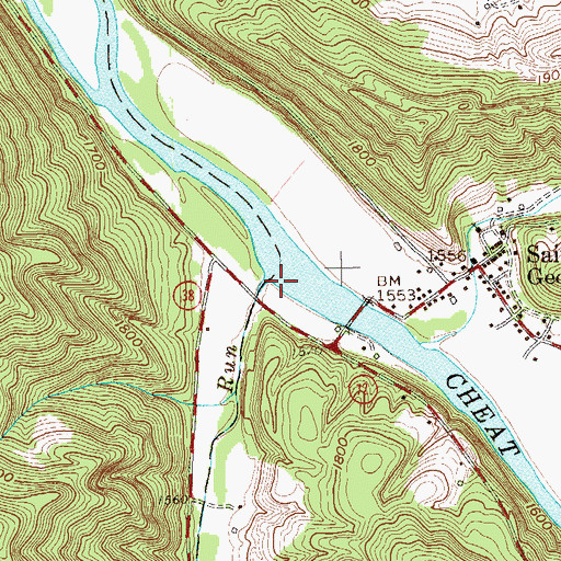 Topographic Map of Clover Run, WV
