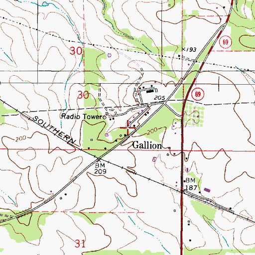 Topographic Map of Gallion, AL