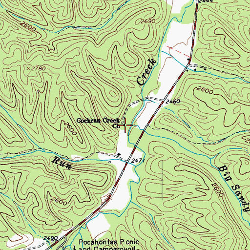 Topographic Map of Cochran Creek Church, WV