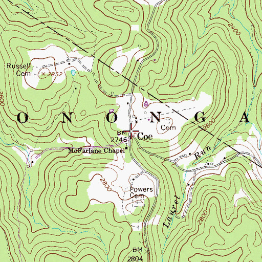 Topographic Map of Coe, WV