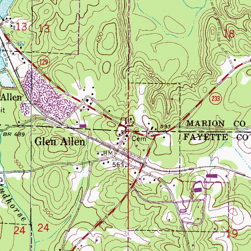 Topographic Map of Glen Allen, AL
