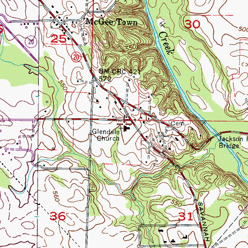Topographic Map of Glendale Church of Christ, AL