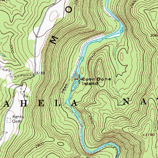 Topographic Map of Coon Bone Island, WV