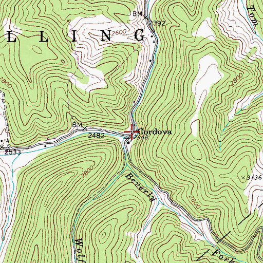 Topographic Map of Cordova, WV