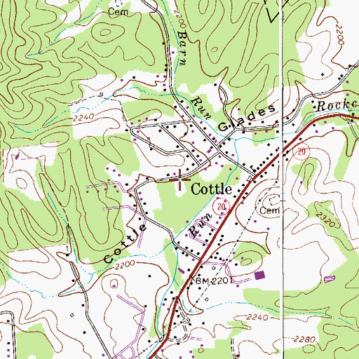 Topographic Map of Cottle Glades, WV