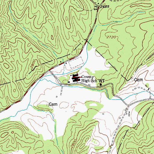 Topographic Map of County High School (historical), WV