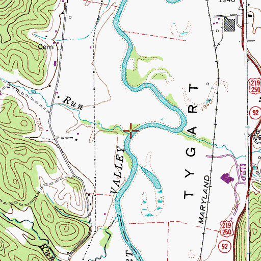 Topographic Map of Coverly Run, WV