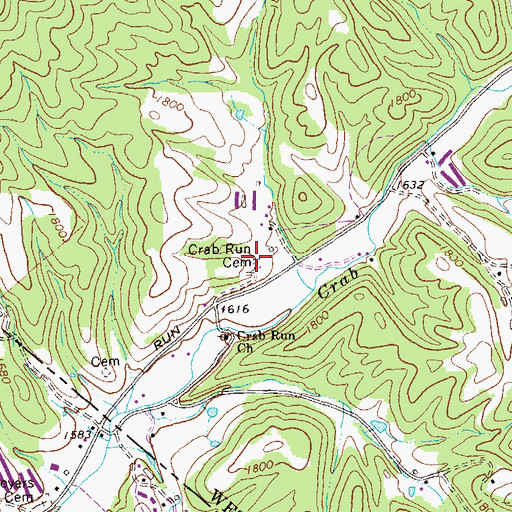 Topographic Map of Crab Run Cemetery, WV