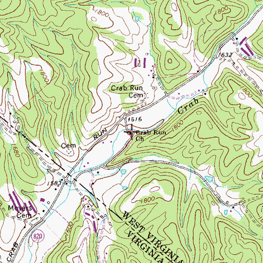 Topographic Map of Crab Run Church, WV