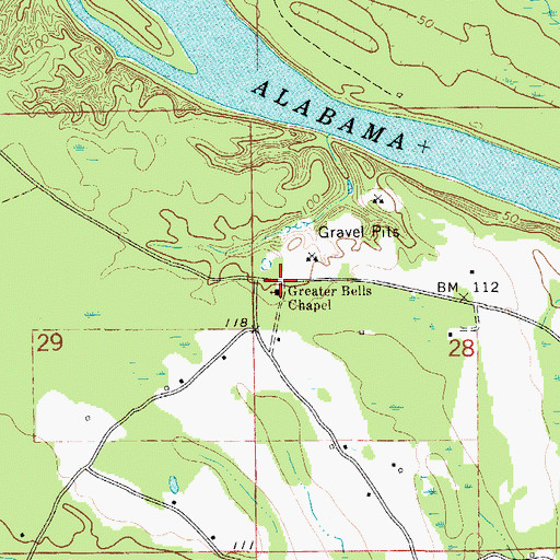 Topographic Map of Greater Bells Chapel, AL