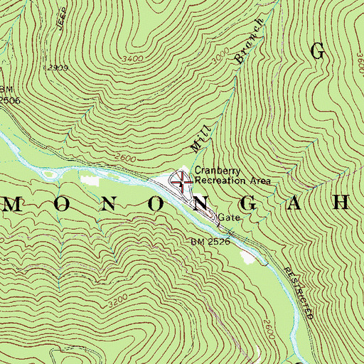 Topographic Map of Cranberry Campground, WV