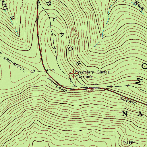 Topographic Map of Cranberry Glades Overlook, WV