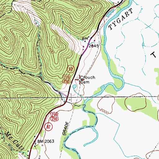 Topographic Map of Crouch Cemetery, WV