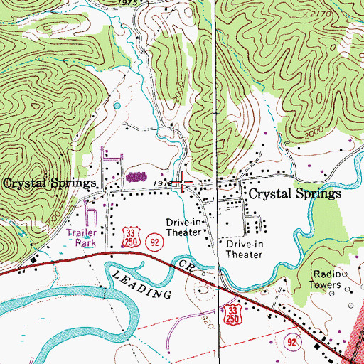 Topographic Map of Crystal Springs, WV