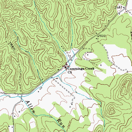 Topographic Map of Cummings Creek Church, WV