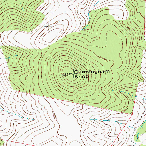 Topographic Map of Cunningham Knob, WV
