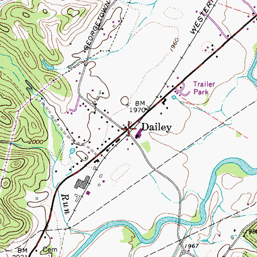 Topographic Map of Dailey, WV