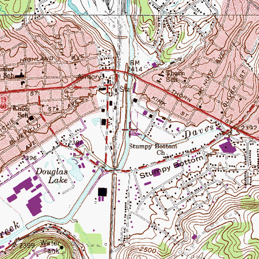 Topographic Map of Daves Fork, WV