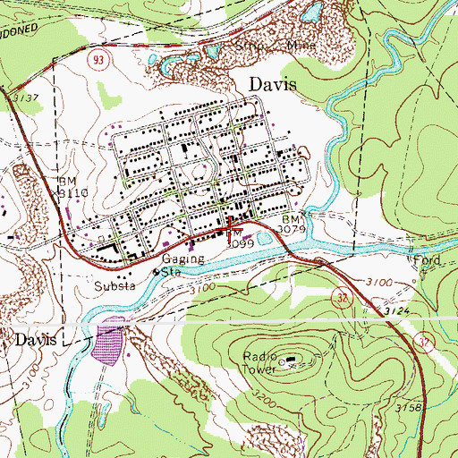 Topographic Map of Davis, WV