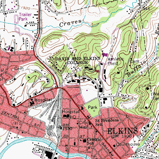Topographic Map of Davis and Elkins College, WV