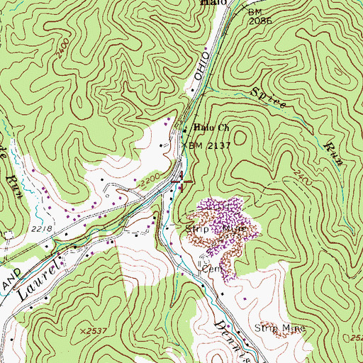 Topographic Map of Dennison Run, WV