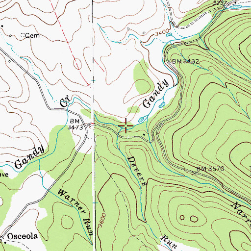 Topographic Map of Devers Run, WV