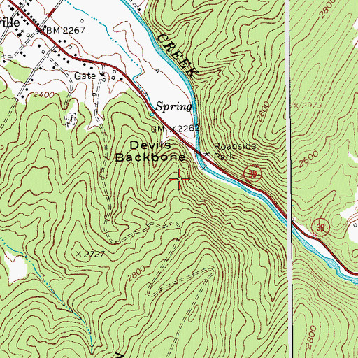 Topographic Map of Devils Backbone, WV