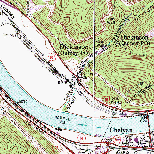 Topographic Map of Dickinson, WV