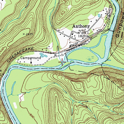 Topographic Map of Dodson Branch, WV