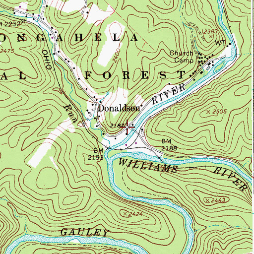 Topographic Map of Donaldson, WV