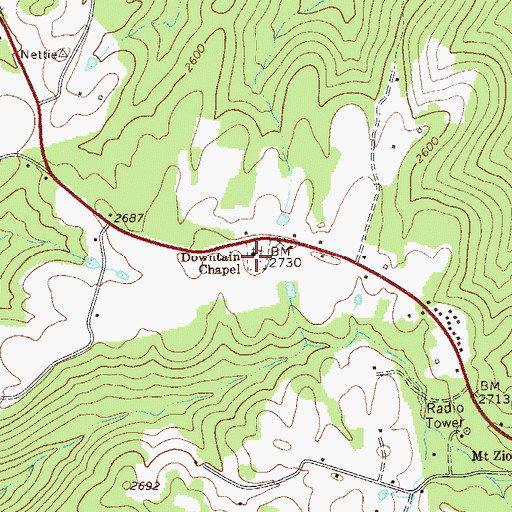 Topographic Map of Downtain Chapel, WV