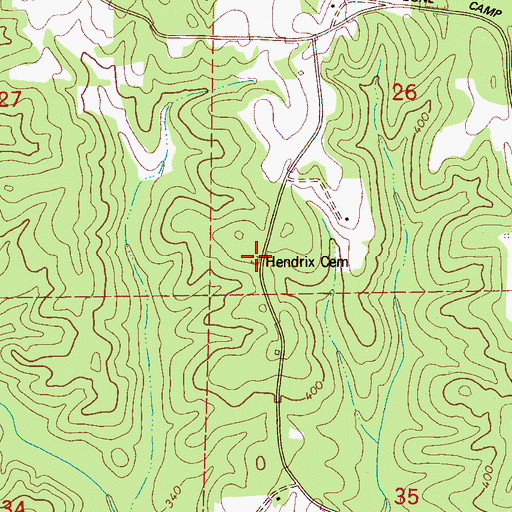 Topographic Map of Hendrix Cemetery, AL