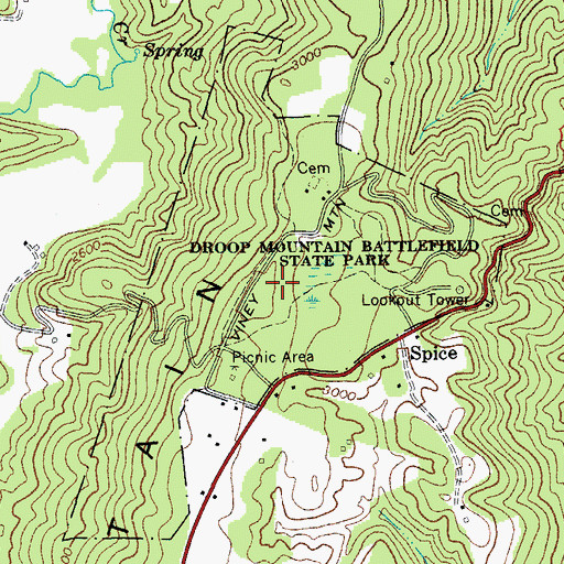 Topographic Map of Droop Mountain Battlefield State Park, WV