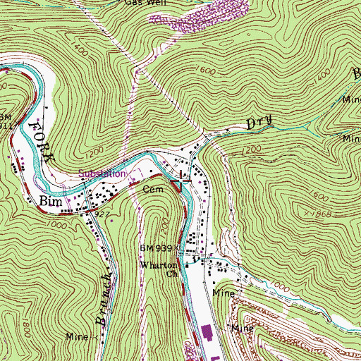 Topographic Map of Dry Branch, WV