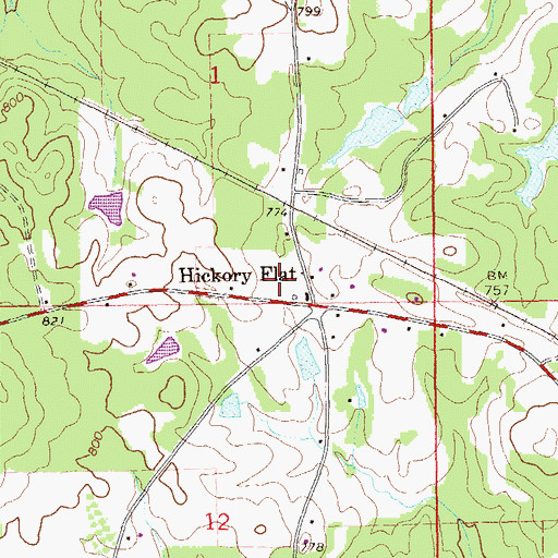 Topographic Map of Hickory Flat, AL
