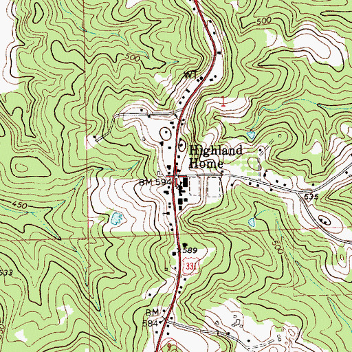 Topographic Map of Highland Home, AL