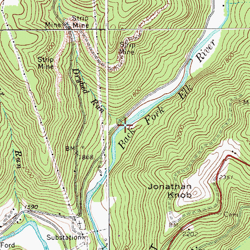 Topographic Map of Drybed Run, WV