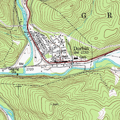 Topographic Map of Durbin, WV