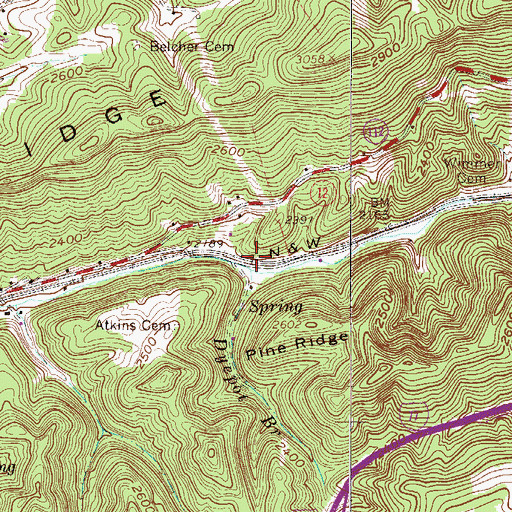 Topographic Map of Dyepot Branch, WV