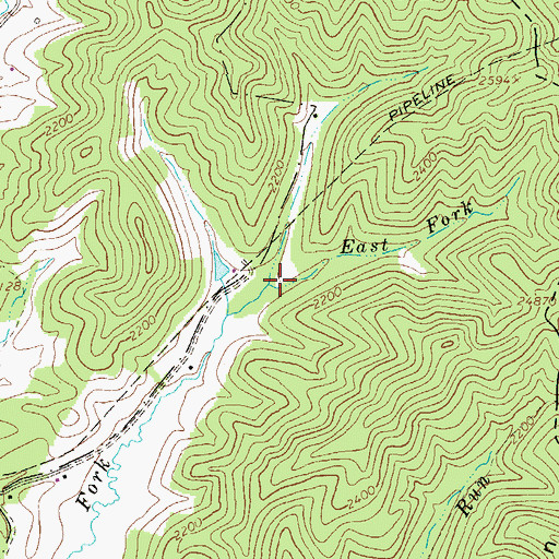 Topographic Map of East Fork Cherry Fork, WV