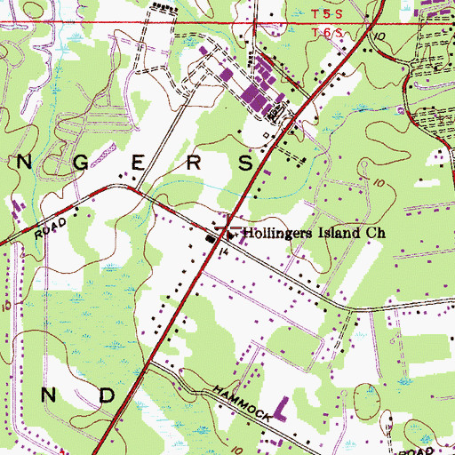 Topographic Map of Hollingers Island Church, AL