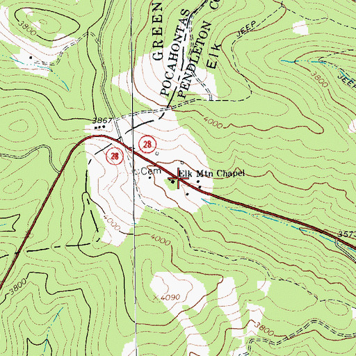 Topographic Map of Elk Mountain Chapel, WV