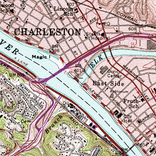 Topographic Map of Elk River, WV