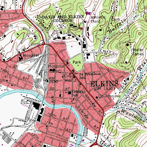 Topographic Map of Elkins, WV
