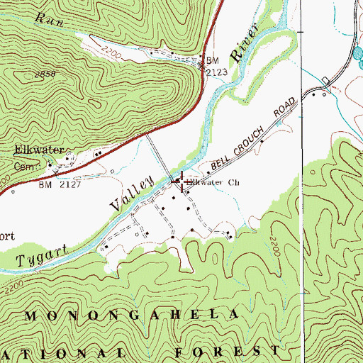 Topographic Map of Elkwater Church, WV