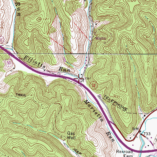 Topographic Map of Elliotts Run, WV