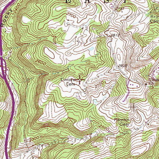 Topographic Map of Elmore Cemetery, WV